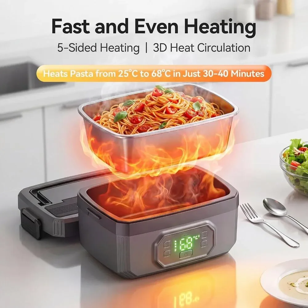Cordless Electric Lunch Box for Adults, 1.2L 24000mAh Rechargeable Heated Lunch